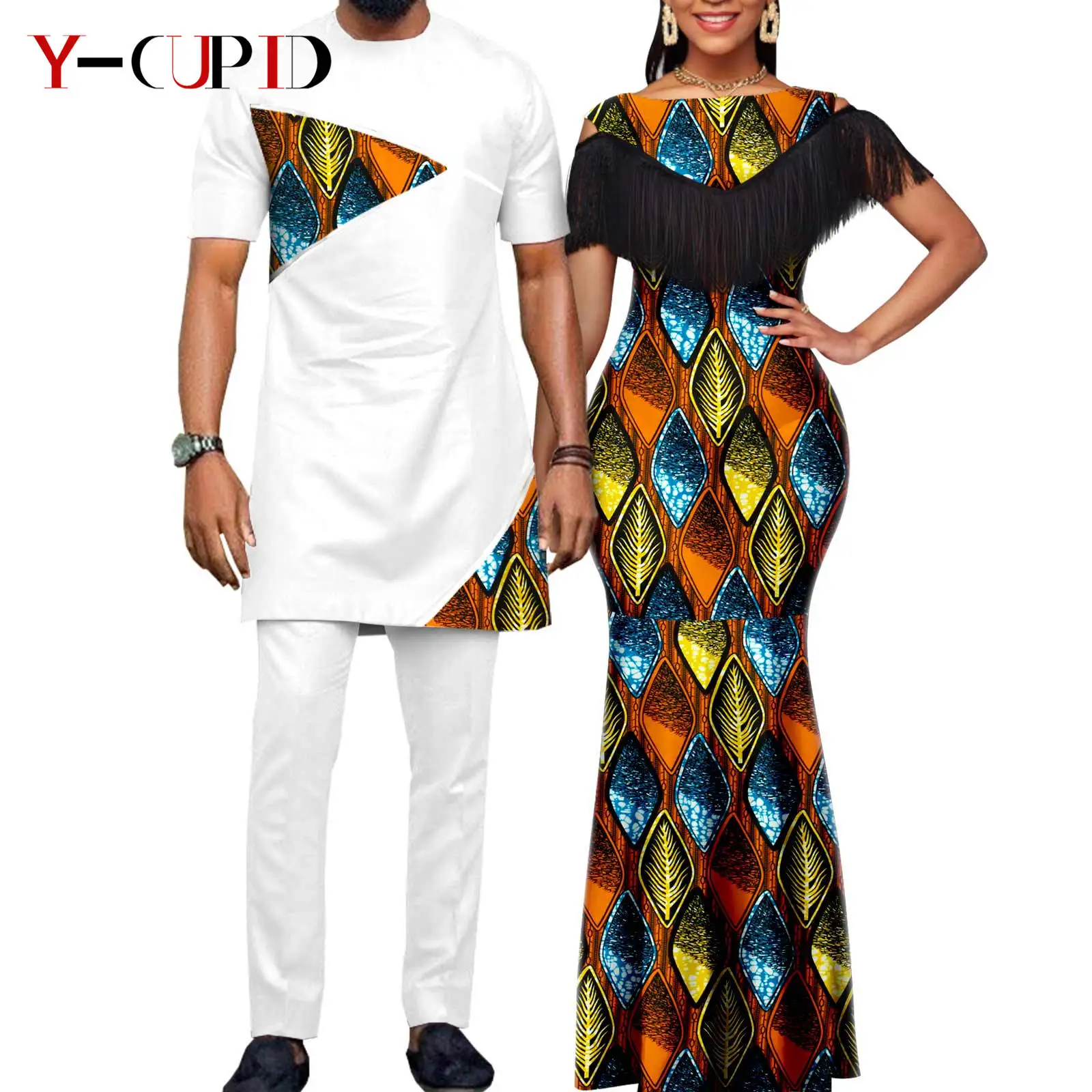 African Bazin Riche Dashiki Long Dress – Matching Couple Outfit - Image 3