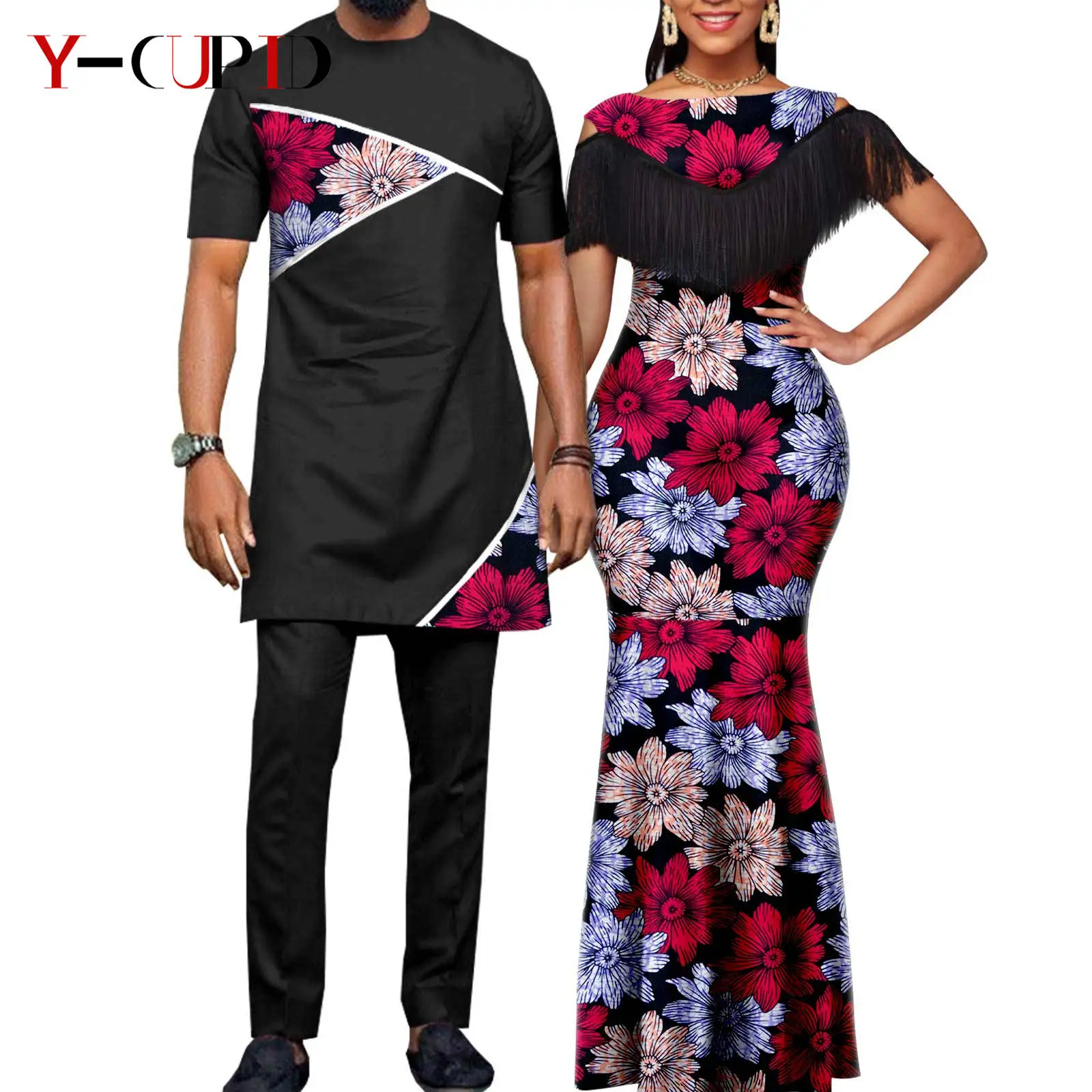 African Bazin Riche Dashiki Long Dress – Matching Couple Outfit