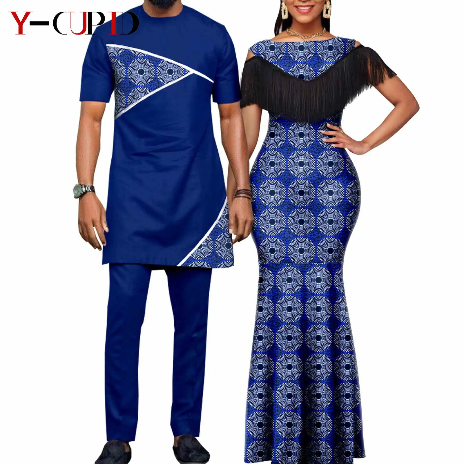 African Bazin Riche Dashiki Long Dress – Matching Couple Outfit - Image 2