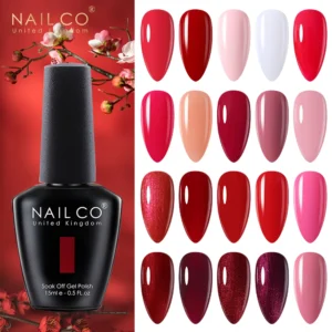 NAILCO Dark Red Gel Nail Polish – 15ml Glitter UV Gel for Nails