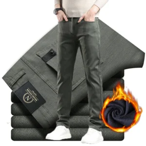 Men’s Winter Fleece-Lined Slim Fit Casual Pants