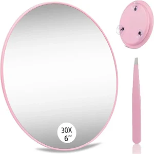 6-Inch 30X Magnification Mirror – Suction Cup with Tweezers, Portable Travel & Home Use