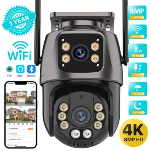 4K Dual-Lens PTZ WiFi Security Camera – 8MP Outdoor AI Auto-Tracking CCTV