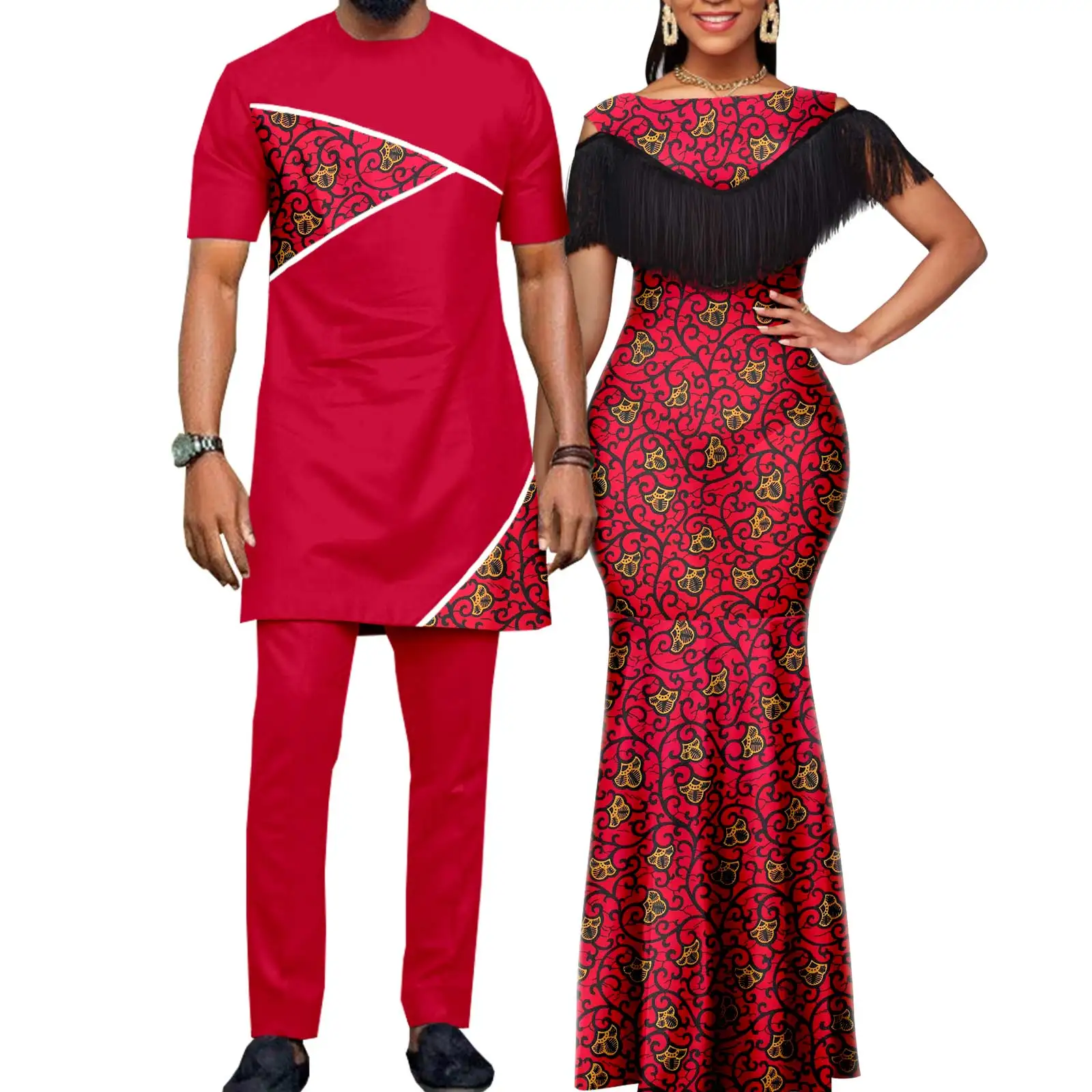 African Bazin Riche Dashiki Long Dress – Matching Couple Outfit - Image 4