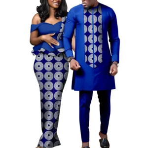 Dashiki African Print Matching Couple Outfit – Women’s Dress & Men’s Kaftan Set