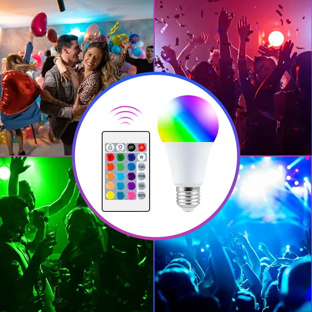 16-Color RGB LED Smart Bulb – E27 Dimmable with Remote Control - Image 5