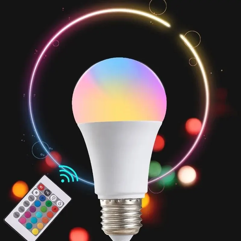 16-Color RGB LED Smart Bulb – E27 Dimmable with Remote Control - Image 3