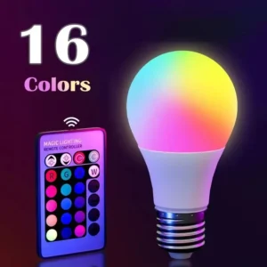 16-Color RGB LED Smart Bulb – E27 Dimmable with Remote Control