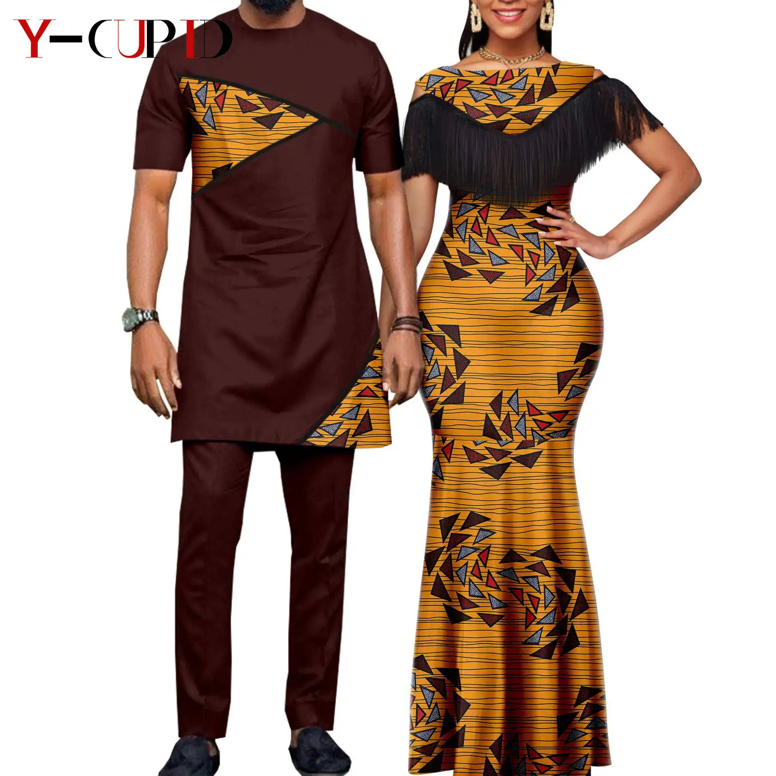 African Bazin Riche Dashiki Long Dress – Matching Couple Outfit - Image 5